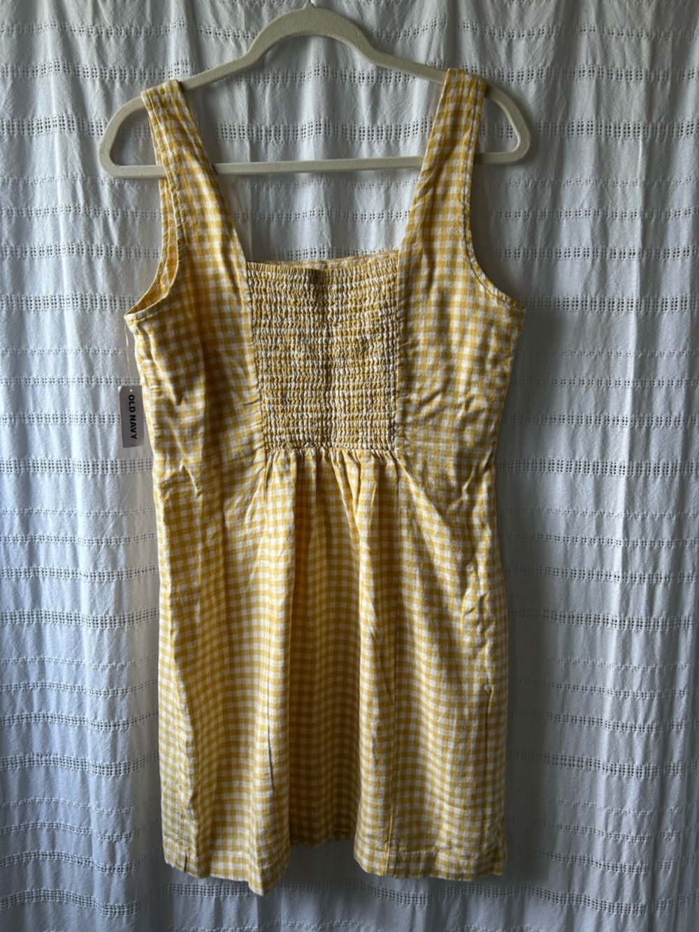 Old Navy Square Neck Linen Blend Yellow Gingham Sundress - Picture 5 of 7